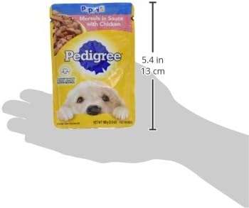 Pedigree Puppy Morsels Wet Dog Food Pouch, Chicken, 3.5 oz, 16 Count | Steam cooked, high quality animal protein, DHA brain support, calcium for teeth & bones, topper or complete meal