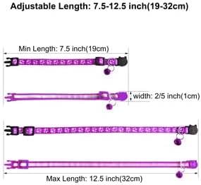 2 Pack Breakaway Cat Collars with Bells, Reflective Design and Claw Print Design, Safety Buckle Kitten Collars Adjustable from 7.5 to 12.5 Inches (Purple)