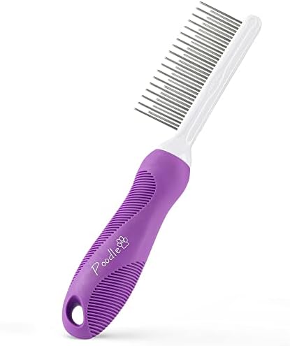 Pet Grooming Bundle - Detangling Pet Comb with Long & Short Stainless Steel Teeth for Removing Matted Fur, Knots & Tangles + Slicker Brush for Small and Large Dogs with Curly Hair
