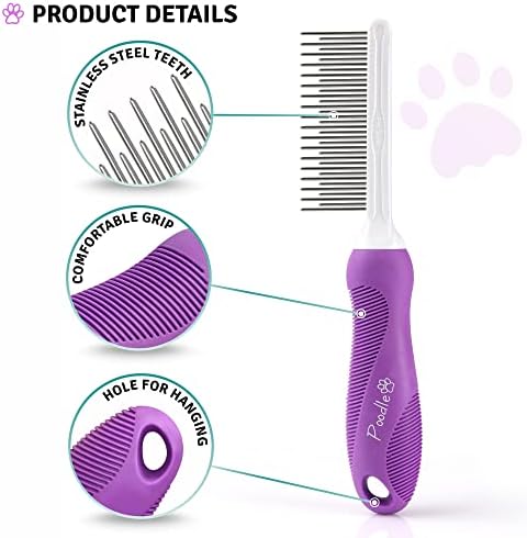 Pet Grooming Bundle - Detangling Pet Comb with Long & Short Stainless Steel Teeth for Removing Matted Fur, Knots & Tangles + Slicker Brush for Small and Large Dogs with Curly Hair