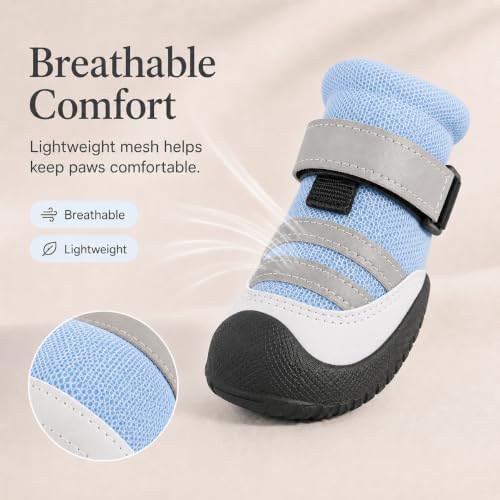 Dog Boots, Waterproof Dog Shoes with Reflective Straps, Rugged Anti-Slip Sole Paw Protectors for Medium Large Dogs, Breathable Pet Booties for Hot Pavement, Snow, Hiking, 4Pcs
