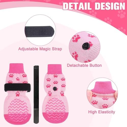 Anti Slip Dog Socks to Prevent Licking Paws for Hot Pavement | Dog Shoes Double Sides Dog Boots & Paw Protectors Booties for Hardwood Floors with Grip Small Medium Large Senior Dogs PinkXS