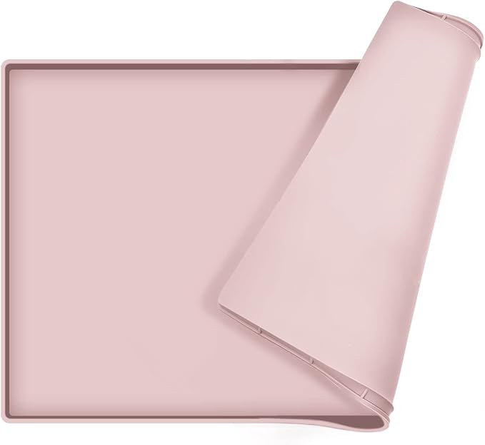 Dog Food Mat,Silicone Waterproof Food Tray,Non Slip Pet Bowl Mats Placemat,0.8" Raised Edge,Suitable for Most Small and Medium Sized Pets,28" x 18"