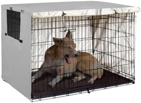 Outdoor Dog Crate Cover, 210D Waterproof Oxford Cloth Kennel Tarp with Roll-Up Door, Breathable Mesh Window for Garden Yard Pet House Protection(gray 79 * 50.8cm)