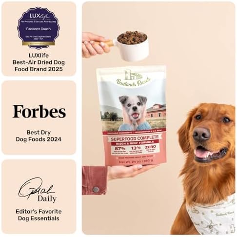BADLANDS RANCH Superfood Air-Dried Beef & Bison Dog Food, 24 oz | premium quality air-dried beef and bison, no corn, wheat, soy or fillers, kibble alternative