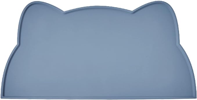 Cat Food Mat, Silicone Pet Feeding Mat for Floor Non-Slip Waterproof Dog Water Bowl Tray Cushion (17" x 10", Stone Blue)