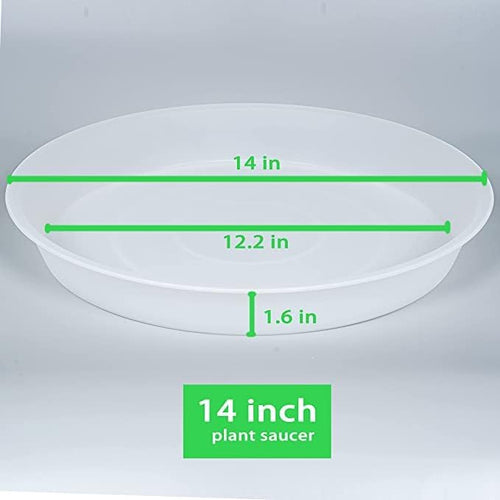 2 Pack of 14 inch Plant Saucer (12.2 Inch Base), 1.7" Depth Tray, Large Deep Garden Plastic Flower Planter Plant Trays for Indoors Outdoor Bath Bath (14", Clear)