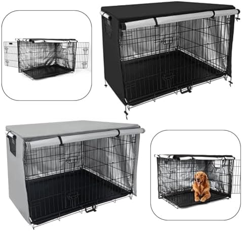Outdoor Dog Crate Cover, 210D Waterproof Oxford Cloth Kennel Tarp with Roll-Up Door, Breathable Mesh Window for Garden Yard Pet House Protection(gray 79 * 50.8cm)