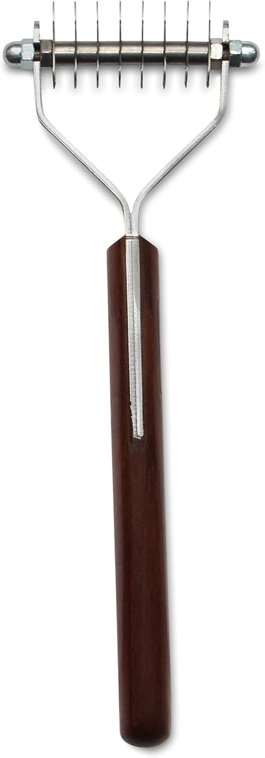 Mars Coat King Original Dematting Undercoat Grooming Rake Stripper Tool for Dogs and Cats, Stainless Steel with Wooden Handle, Made in Germany, 8-Blade