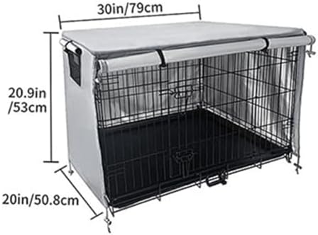 Outdoor Dog Crate Cover, 210D Waterproof Oxford Cloth Kennel Tarp with Roll-Up Door, Breathable Mesh Window for Garden Yard Pet House Protection(gray 79 * 50.8cm)