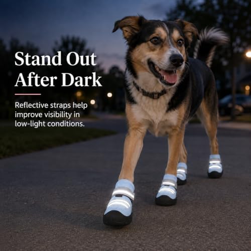 Dog Boots, Waterproof Dog Shoes with Reflective Straps, Rugged Anti-Slip Sole Paw Protectors for Medium Large Dogs, Breathable Pet Booties for Hot Pavement, Snow, Hiking, 4Pcs