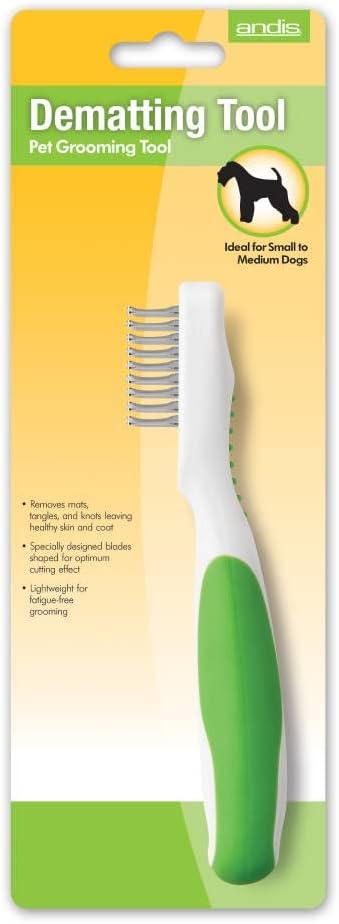 Andis 66055 Dematting 9-Blade Tool - Reduces Shedding, Safe on Wet or Dry Hair - Removes Dead Hair & Eliminates Tangles - Anti-slip, Easy-Grip Handle & Suitable for Various Pets – Green