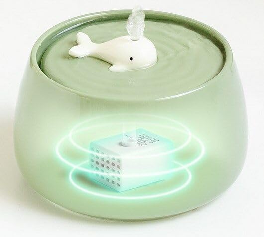 Ceramic Cat Water Fountain, 45oz/1.3L Ultra-Silent Automatic Pet Drinking Water Dispenser for Cats Indoor with Cute Design, Activated Carbon Filter, Perfect for Cats and Small Dogs (Green)