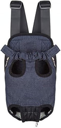Pet Dog Puppy Cat Carrier Five Holes Backpack Double Shoulder Straps Denim Front Chest Backpack Bag, S, Blue