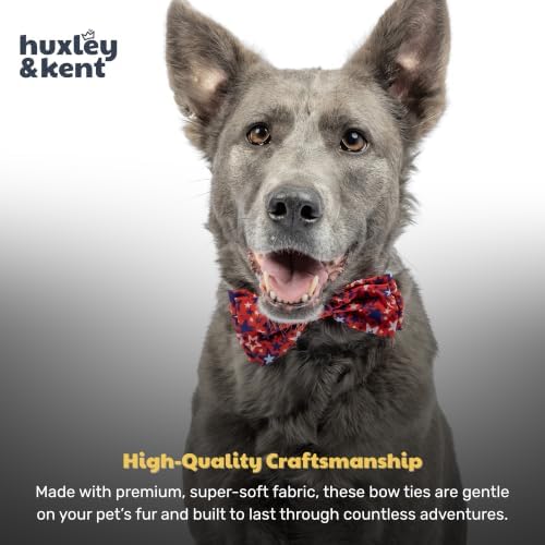 Huxley & Kent Pet Bow Tie for Dogs & Cats - 4th of July Adjustable Hook & Loop Collar Accessory - Cute & Comfortable for Holidays & Celebrations - Patriot Stars, Large | Hook & Loop Attaches to Any Collar, Soft Polyester, Lightweight & Machine Washable