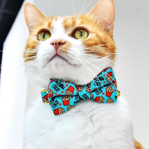 Cat Collar Bow Set, Blue Stud Muffin Cake, Wedding/Birthday Breakaway Collar Bowtie for Kitten/Cat