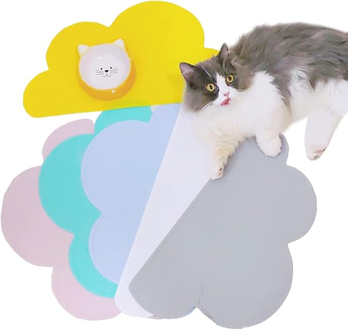 Love Dream Silicone Pet Feeding Food Mat with Raised Edge, Anti-Slip Waterproof Pet Bowl Mat Placemat for Dog and Cat (Yellow)