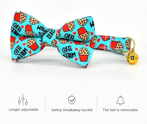 Cat Collar Bow Set, Blue Stud Muffin Cake, Wedding/Birthday Breakaway Collar Bowtie for Kitten/Cat