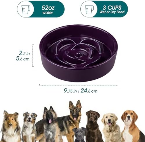 vancasso Slow Feeder Dog Bowl, 3 Cups Ceramic Large Puzzle Dog Food Dish | Maze Dog Food Bowl for Fast Eaters, Slow Feeding Design for Large Dogs, Promotes Healthy Eating Habits, Dark Purple