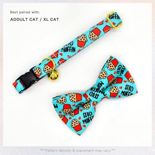 Cat Collar Bow Set, Blue Stud Muffin Cake, Wedding/Birthday Breakaway Collar Bowtie for Kitten/Cat