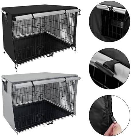 Outdoor Dog Crate Cover, 210D Waterproof Oxford Cloth Kennel Tarp with Roll-Up Door, Breathable Mesh Window for Garden Yard Pet House Protection(gray 79 * 50.8cm)