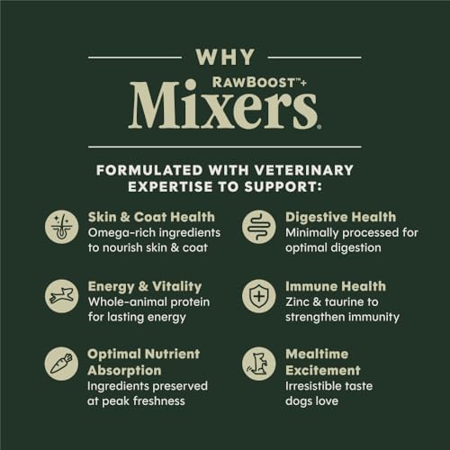 Instinct Freeze Dried Mixers, Dog Food Toppers, Gut Health, 5.5 oz. Bag | Freeze-dried raw meal topper or treat, functional whole foods, fiber, and probiotics for digestive support