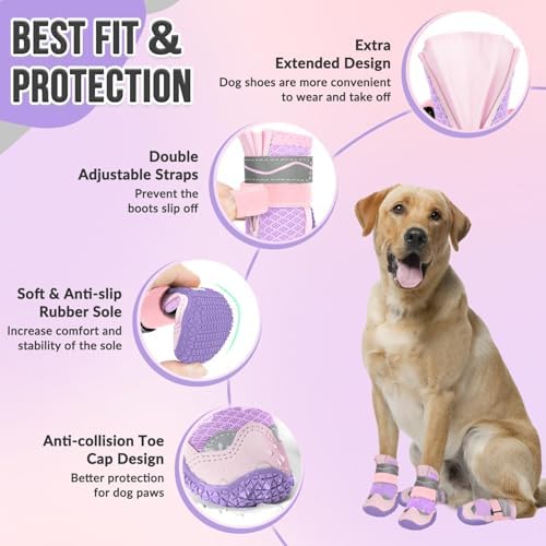 SlowTon Dog Shoes for Large Small Medium Dogs - Breathable Dog Boots | for Summer Hot Pavement, Paw Protector for Outdoor Walking Winter Snow, Anti-Slip Rubber Booties for Hardwood Floor, Pink 3