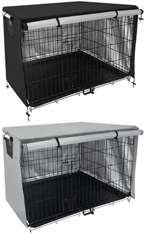 Outdoor Dog Crate Cover, 210D Waterproof Oxford Cloth Kennel Tarp with Roll-Up Door, Breathable Mesh Window for Garden Yard Pet House Protection(gray 79 * 50.8cm)