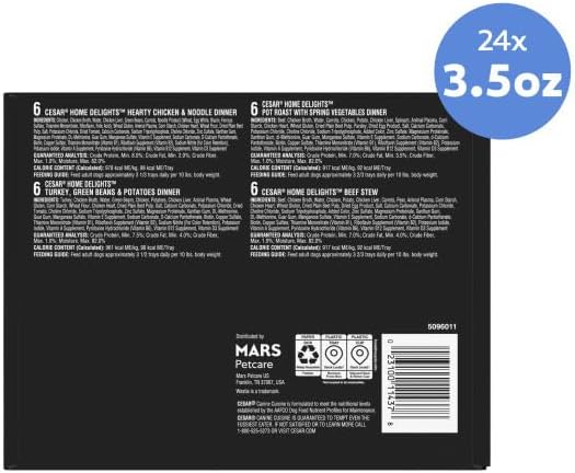 Cesar Home Delights Wet Dog Food, Dinner and Stew Variety, 3.5 oz, 24 Count | Real meat #1 ingredient, no fillers, no added sugar, no artificial flavors, complete & balanced, easy peel trays
