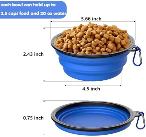 2 Pack Collapsible Dog Bowl Travel Portable Pet Bowls [20oz,600ml],Expandable Foldable Food Water Feeding Dishes for Traveling Hiking Walking,with Carabiners [Green,Blue]