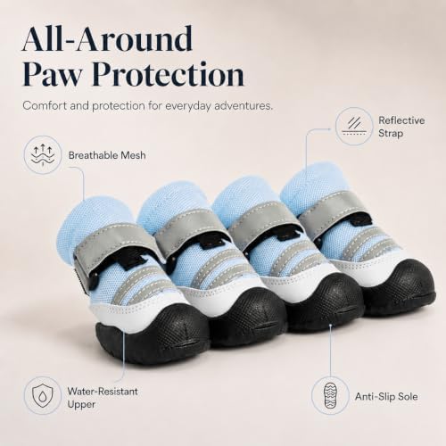 Dog Boots, Waterproof Dog Shoes with Reflective Straps, Rugged Anti-Slip Sole Paw Protectors for Medium Large Dogs, Breathable Pet Booties for Hot Pavement, Snow, Hiking, 4Pcs