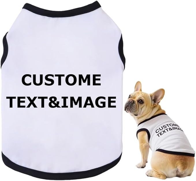 Custom Dog Shirt,Personalized Pet Apparel with Name Text Photo Image,Lightweight Breathable Puppy Kitten Cotton Vest for Small Medium Large Dogs Cats,Puppy Gift (White + Black Border, X-Large)