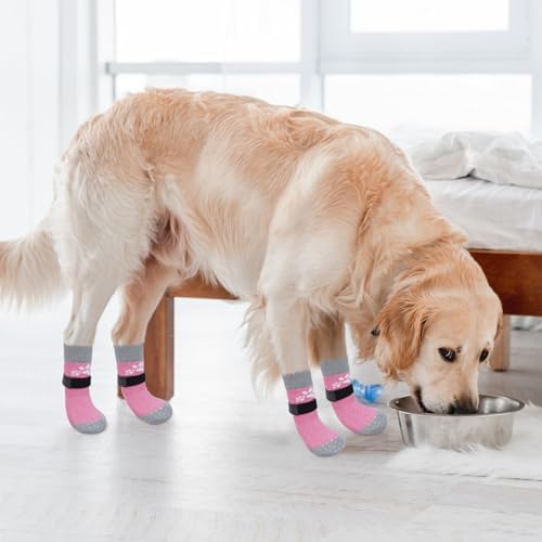 SCENEREAL Anti Slip Dog Sock to Prevent Licking Paws for Hardwood Floors, Boots & Paw Protector Shoes for Hot/Cold Pavement with Grippers, Double Sides Grips for Small Medium Large Senior Dogs