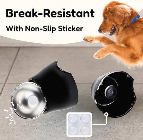 2 Pack Elevated Spaniel Dog Bowl, Melamine Raised Dog Food Bowl for Long-Eared Dogs, Raised Dog Bowls for Small & Medium Dogs, Stainless Steel Inner Bowl, Non-Slip Base (Black*2, 420 mL/1.5 Cups)