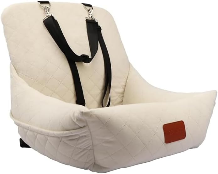 WOOAIDAGG Dog Car Seat for Small Dogs,Ultra-Soft Fabric,2 Storage Pockets & Safety Leash,Adjustable Straps,Easy to Install,Fully Detachable and Washable(Beige)