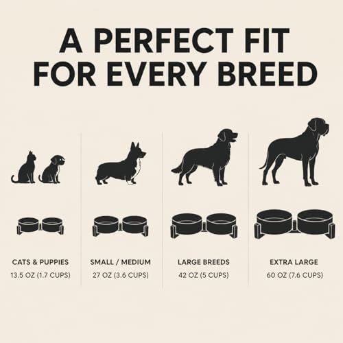 SPUNKYJUNKY Ceramic Dog and Cat Bowl Set with Wooden Stand, Modern Cute Weighted Food Water Set for Small Size Dogs (13.5OZ) & Medium Sized Dogs (28.7OZ) & Cats (1.7 Cups, 2 × Beige)