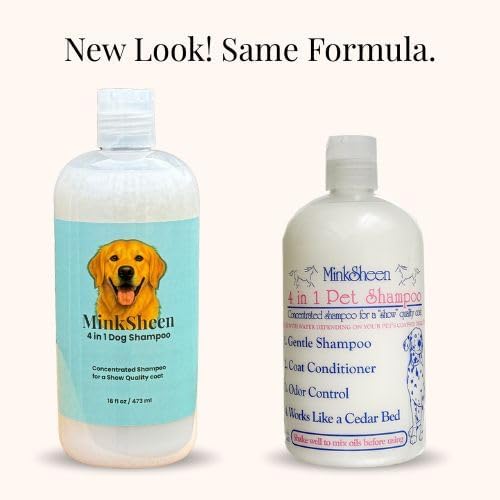 Minksheen Dog Grooming Shampoo and Conditioner, Concentrated 16 oz, Makes up to one Gallon Ready to use Shampoo, Natural Itch Relief for Pets, PH Balanced, Works Like a Cedar Bed, Made in USA