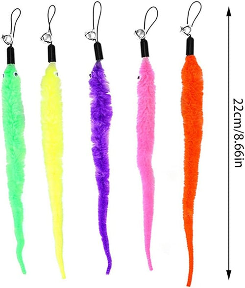 24 PCS Cat Worm Toy Replacement Teaser with Bell Refills Indoor Cat's Interactive Wand and Catch Wand Soft Squiggly Worm Teaser Refills Attachment Interactive Catch Toy Accessories （6 Color）