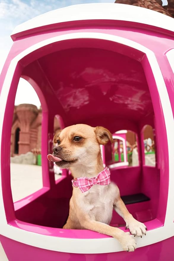 Lionheart glory Pink Plaid Dog Collar, Adjustable Dog Collar with Bowtie, Pet Gift Girl Collar for Dog Soft Bowtie Dog Collars for Large Dogs