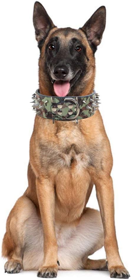 Serijoars Spiked Studded Dog Collar, PU Leather Dog Collar, Adjustable Pet Collars for Medium or Large Breed Pet (M, Camouflage5)