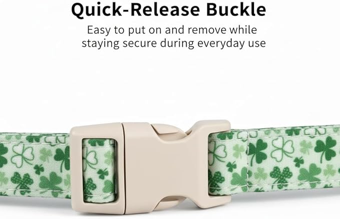 Dog Collars for Medium Dogs, Green Dog Collar for St. Patrick's Day with Green Clover Pattern, Medium Girl Boy Pet Collar with Spring Summer Design, M