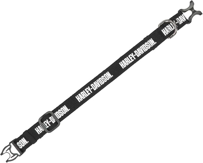 Harley-Davidson Cotton Webbing H-D Text Adjustable Pet Collar – Black/White (L)