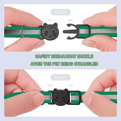 2 Pack Cat Collars Quick Release Reflective Kitten Collar with Bell & Safety Release (Dark Green)