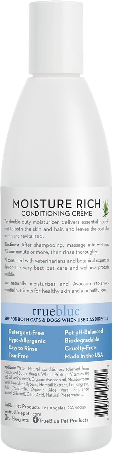 Trueblue Aloe & Avocado Moisture-Rich Conditioning Dog Crème – Conditioner Cream for Dogs, Puppies - Deodorizing, Moisturizing, Tearless – Toxin Free, Natural Botanical Blend – 12 Fl. Oz.