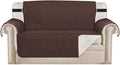 H.VERSAILTEX Reversible Loveseat Cover Furniture Protector Anti-Slip Water Resistant 2 Inch Wide Elastic Straps Couch Covers Pets Kids Fit Sitting Width Up to 46"(Love Seat: 75" x 90", Brown/Beige)