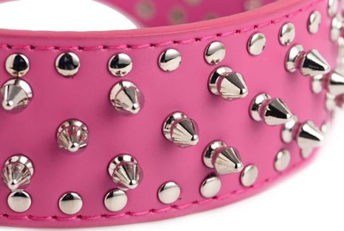 Serijoars Spiked Studded Dog Collar, PU Leather Dog Collar, Adjustable Pet Collars for Medium or Large Breed Pet (M, Leopard)