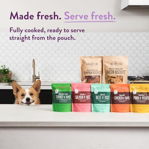 Portland Pet Food Company Fresh, Human Grade Dog Food Topper & Meal 8 Pack | Shelf-Stable 9 oz Pouch, Lamb & Rice Limited-Ingredient, Healthy Wet Dog Food & Meal Mix In, All Life Stages, USA Sourced
