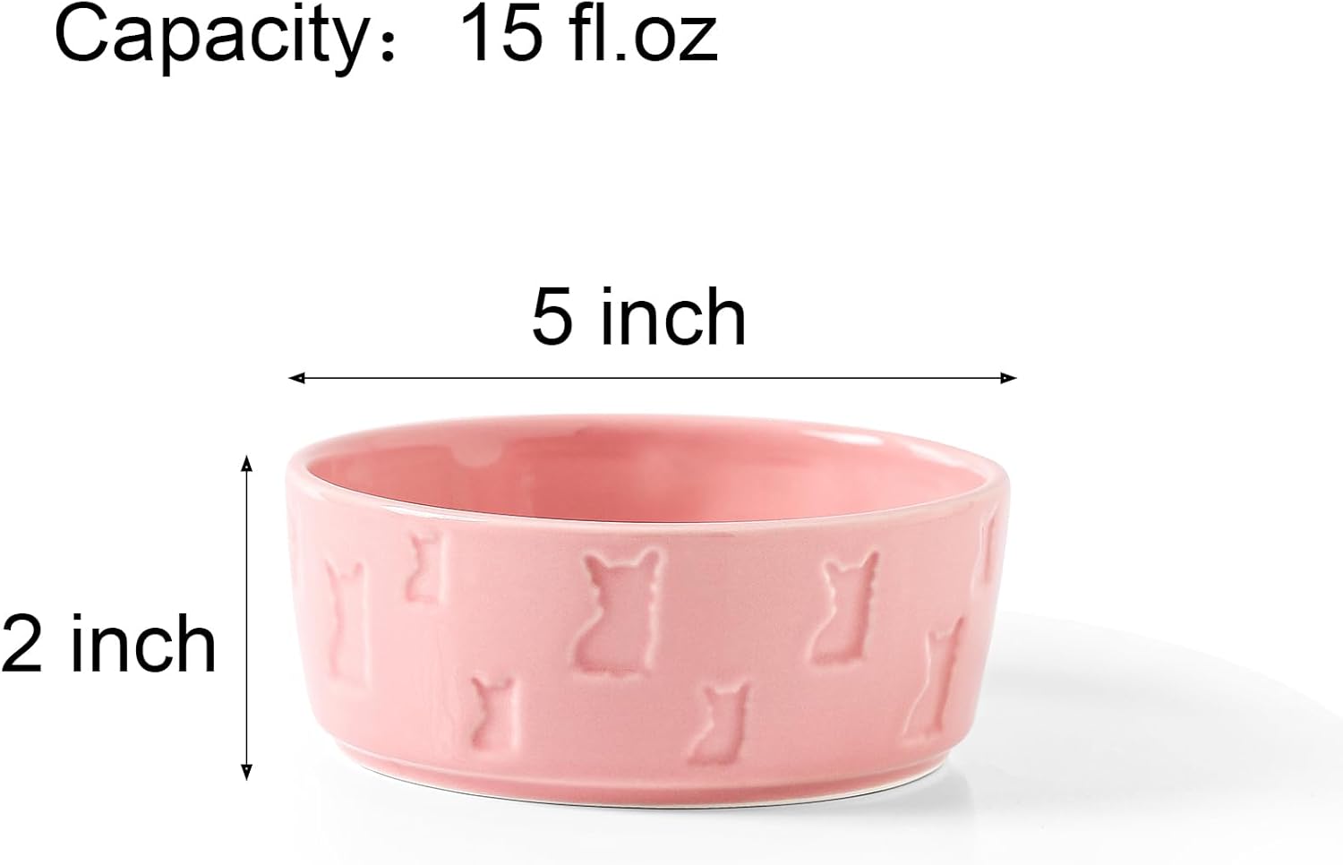 Pink Ceramic Dog Bowls, Set of 2, 5 Inch | For Food and Water, Small Size Dogs/Puppy, Cute Pet Dishes