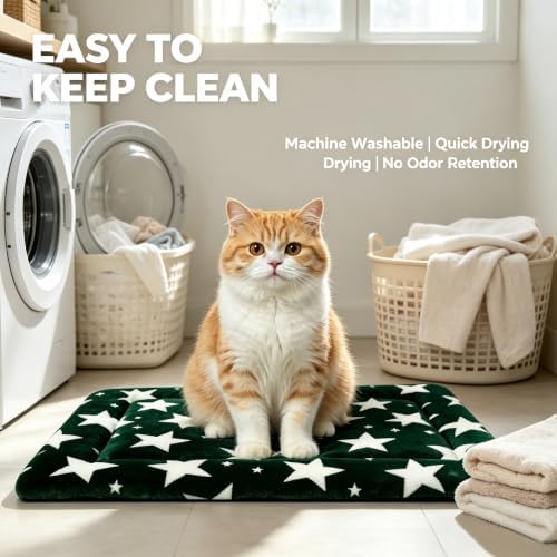 Dog Bed Mat,Reversible & Ultra Soft Kennel Pad-Machine Washable Pet Bed for Dogs & Cats-All-Weather Crate Liner for Crates,Carriers & Travel (Big Star&Green, 24.0" L x 18.0" W x 1.5" Th)
