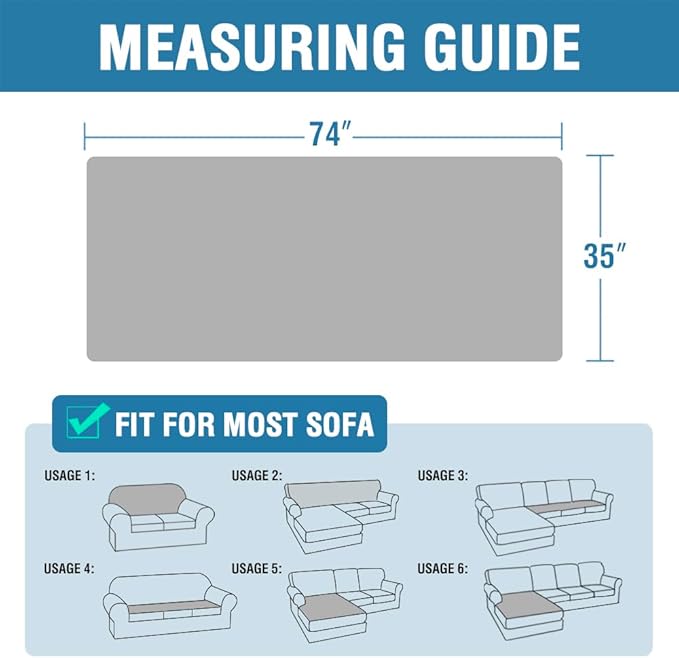 H.VERSAILTEX Plush Chenille Dog Bed Cover Thick Soft Sofa Cover for 3 Cushion Couch Anti Slip Couch Cover Furniture Protector for Dog, Pet, Cat (35" x 74", Dove)